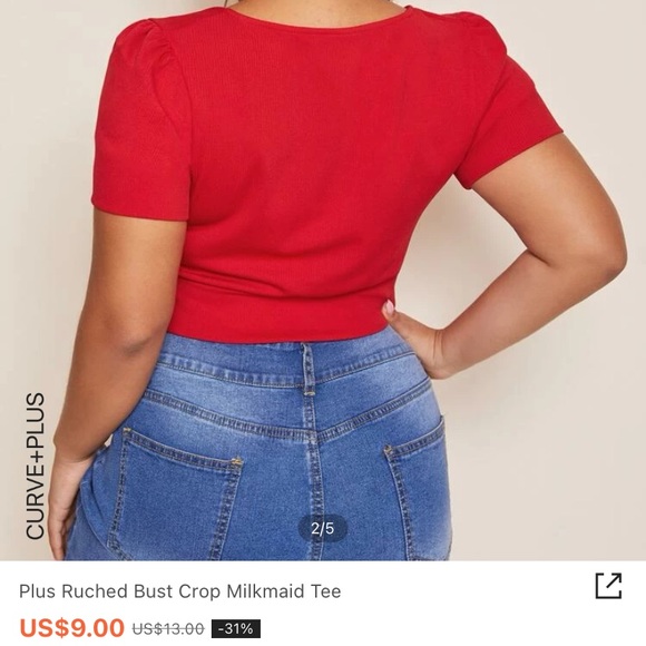 plus bust crop milkmaid Tee - Picture 2 of 5